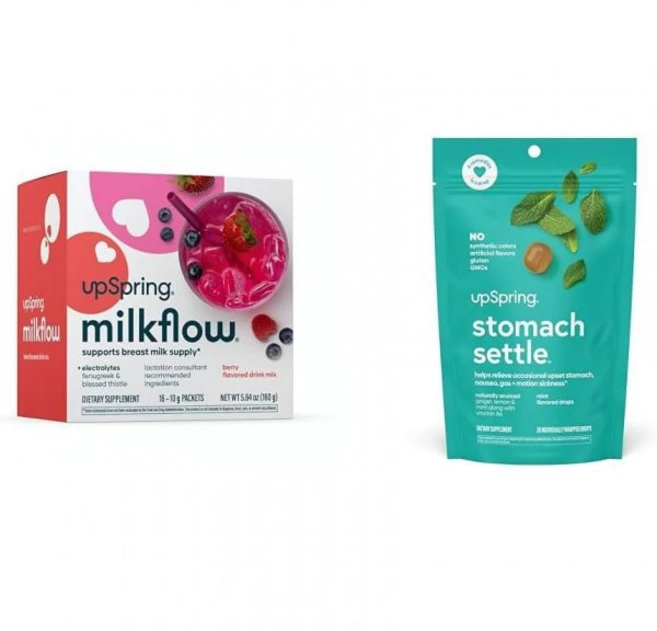 업스프링 밀크플로우 전해질 모유 음료 믹스와 페누그릭 위 섞어 가끔 메스꺼움 하거나 생강 레몬 스피어민트 B6 함유 위장 진정시킵니다., 160g, 1개 - 쿠팡