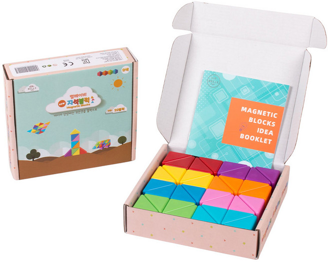 벨베이비 유아용 매직 큐브 세모 자석 블럭 32p, 레인보우, 1세트
