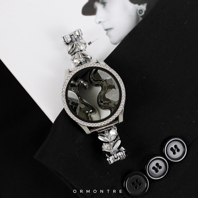 오르몽트 갤럭시워치 스트랩 러브 큐빅 브레이슬릿 메탈 시계줄 갤럭시워치7 6 5 4 3 액티브2 호환 이지핏, (스트랩+커버 세트), 실버, 1개