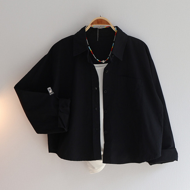 스카이코코 긴팔 셔츠 간절기 숏 무지 포켓 도톰 남방