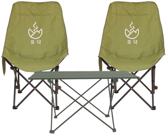 접이식 캠핑 테이블 의자 세트 경량 2인 하이백 체어, 딥그린+포레스트그린x2