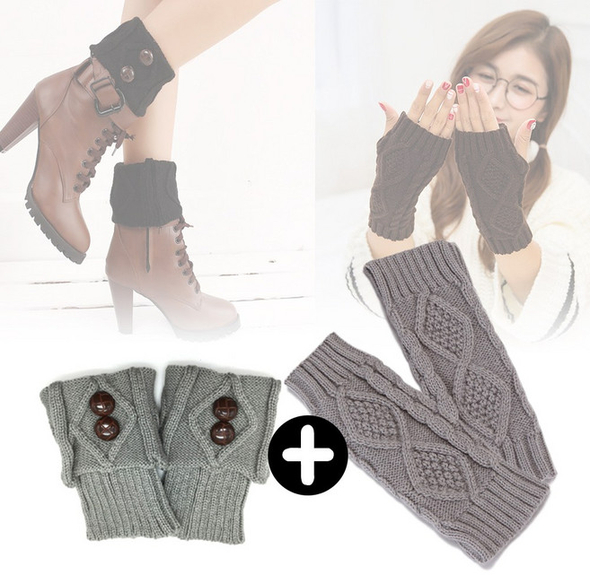 [유니원] 알뜰구성세트 투버튼 다이아 레그워머 다리토시 레그워머+니트 손토시 손가락없는장갑 핸드워머 SET