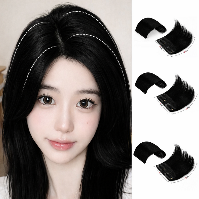 미룬토 풍성한 옆머리 정수리 볼륨 헤어피스 붙임 부분가발 세트 3P, 3개, 블랙