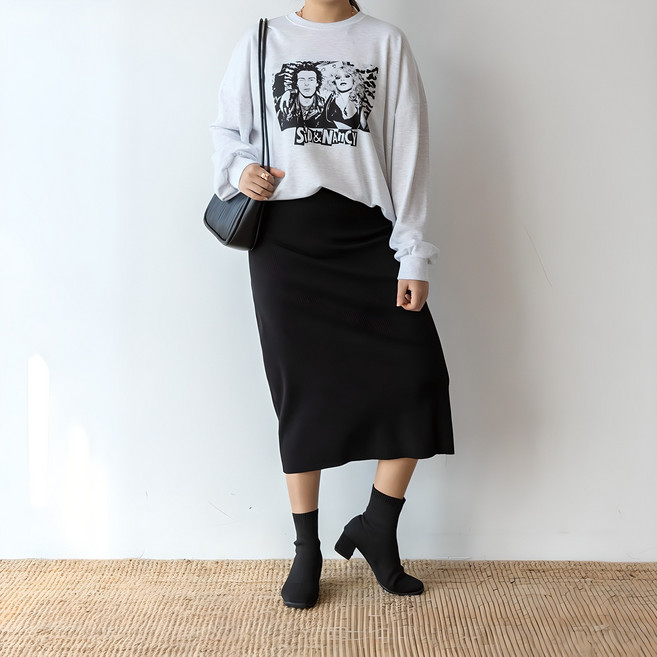 코코세븐 자체제작 H라인 골지 빅사이즈 여자 밴딩 롱스커트