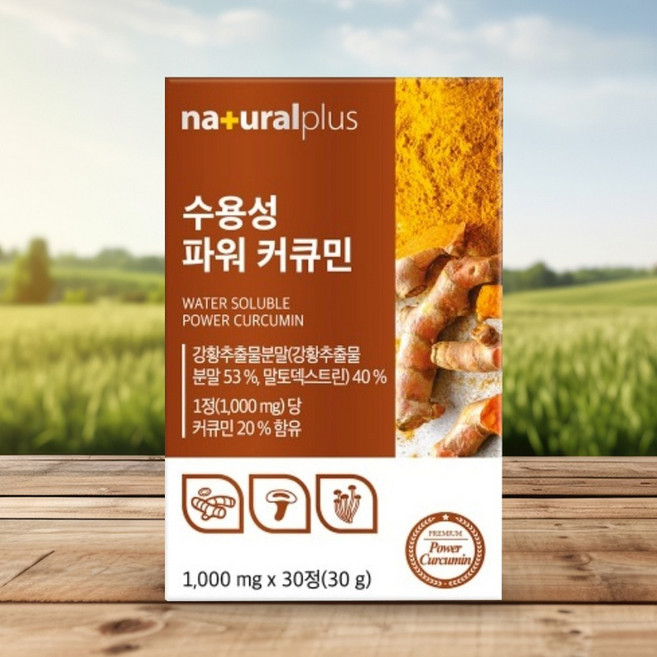 수용성 커큐민 강황추출물 염증영양제 느타리버섯 팽이버섯 치커리뿌리추출물 미강추출물 분말 함유, 30정, 1개