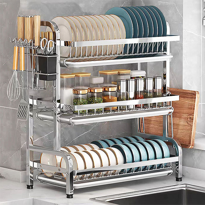 방일 키친 다기능 대용량 스테인레스 식기건조대 잡동사니 선반, 1세트, 실버색(3단)