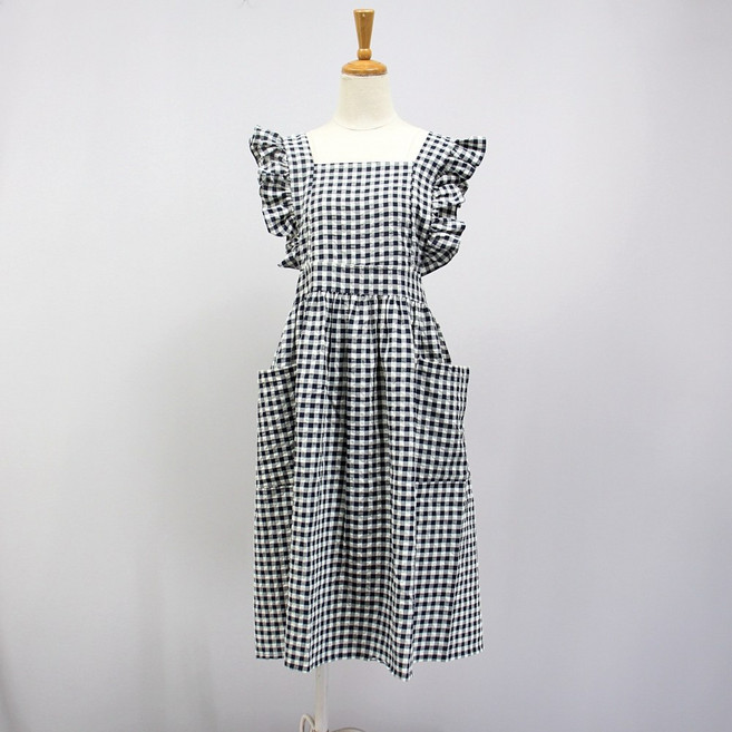 [서울양품점] 국산 테라 면체크 프릴 앞치마 예쁜 공주 에이프런, 1개, 블랙