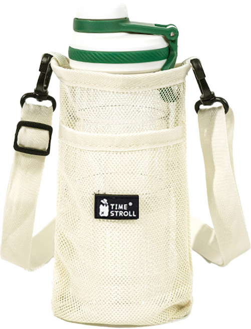 메쉬 포켓 물병가방 휴대용 텀블러 크로스백, 1개, 아이보리