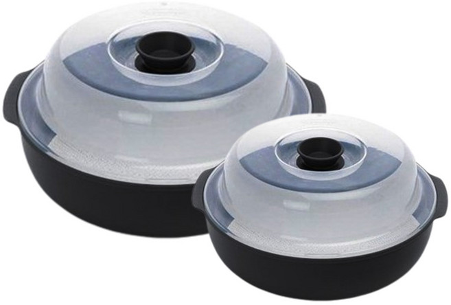 레몬글라스 국내생산 만능 전자레인지 찜기 라면 끓이기 양수형 1+1 중+소 세트 1200ml + 550ml, 1개, 블랙