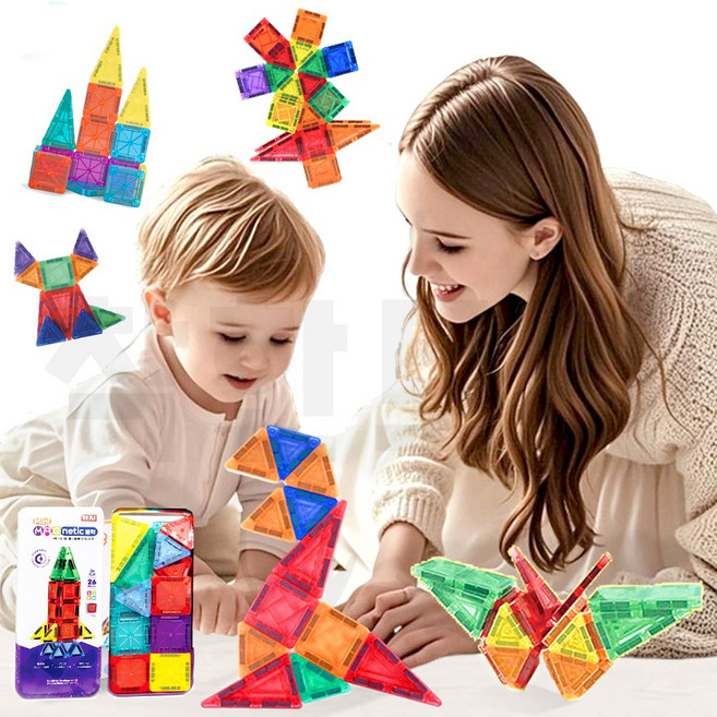 마그네틱 자석 블록 조립 타일 블럭 틴케이스포함 26PCS, 1개, 랜덤