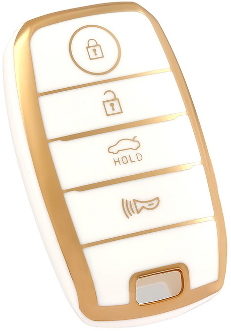 OFFCURVE 기아차 프리미엄 4버튼 TPU 키커버 키홀더 스포티지 셀토스 쏘렌토 카니발 니로 K5 호환 방수 방탄 초슬림 디자인, 화이트 골드