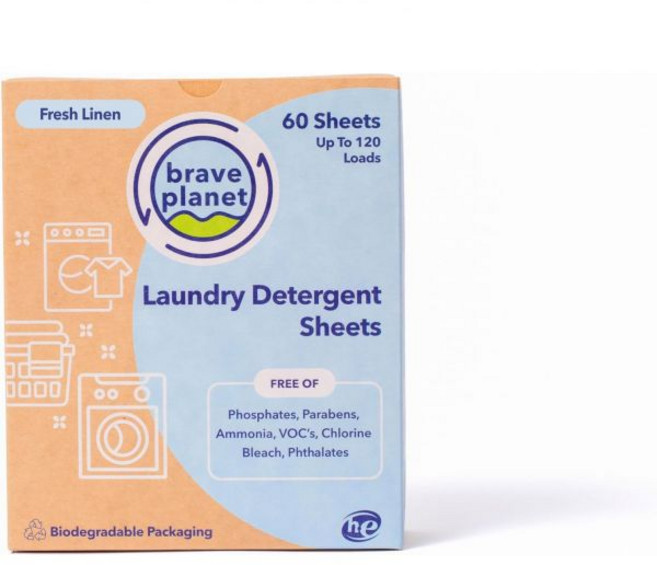 친환경 세탁세제 고농축 일반용 드럼용 브레이브 플래닛 세탁 세제 시트 - 무향 저자극성 강력한 얼룩 및 냄새 제거제 동물 실험 비건 제로 웨이스트 비누 생분해성60매, Linen, 1개