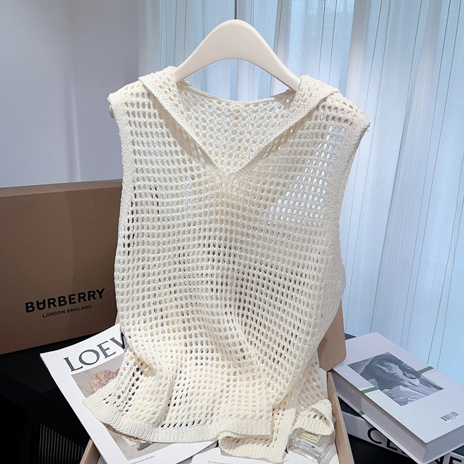 HAAN여름 펀칭 후드 니트 여성 나시 레이어드 슬림핏 상의 민소매 티셔츠 조끼