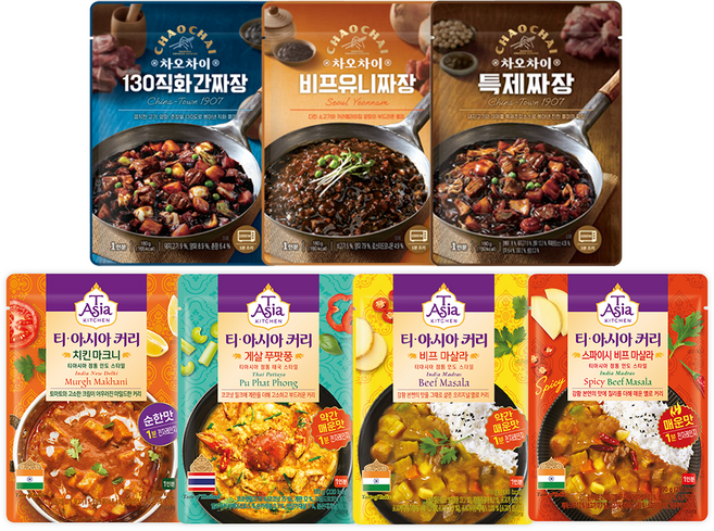 티아시아 차오차이 카레 짜장 7종 세트 3분 레토르트, 1세트, 170g