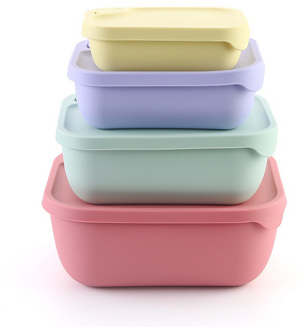MorningSea 실리콘도시락세트 직장인도시락통 가열 냉동실리콘용기, 혼합색상, 4개
