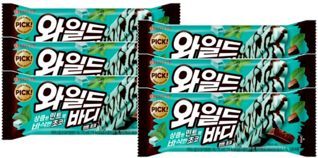 롯데웰푸드 간식 디저트 탕비실 와일드바디 민트초코 75ml 6개