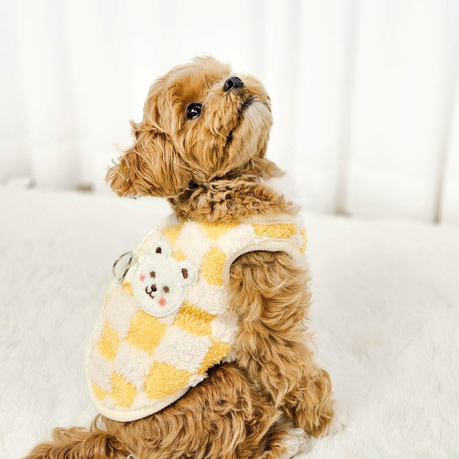 따뜻한 겨울 강아지 고양이 맨투맨 티셔츠 후리스 하네스 조끼 옷 S ~ 2XL, 옐로우, 1개
