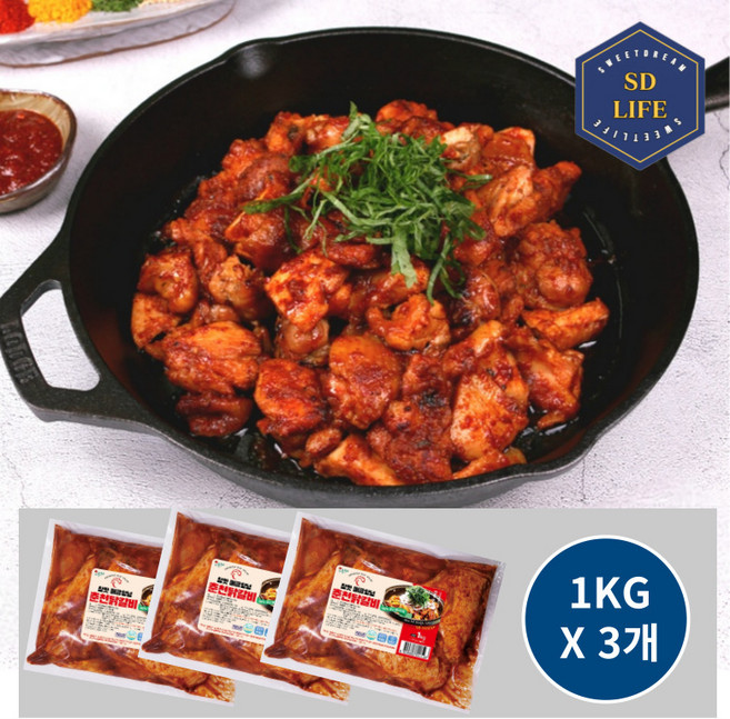 SD라이프 춘천 참맛프리미엄 닭갈비 국내산닭다릿살 냉장닭갈비, 3개, 1kg