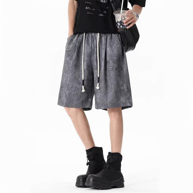 ANYOU 남성 여름 오버핏 통기성 5부 반바지