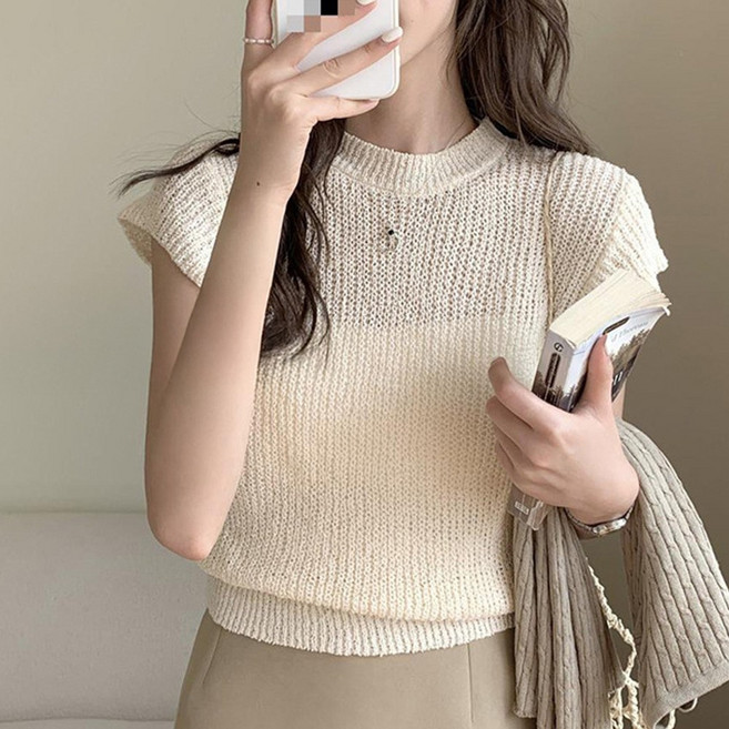 cammello 여름 시스루 니트 크롭 반팔티 시원한 반팔 크롭티