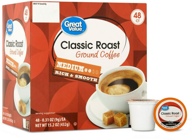 미국 그레이트 벨류 Great Value Classic Roast Ground Coffee Pods 클래식 로스트 미디엄 캡슐커피, 9g, 1개