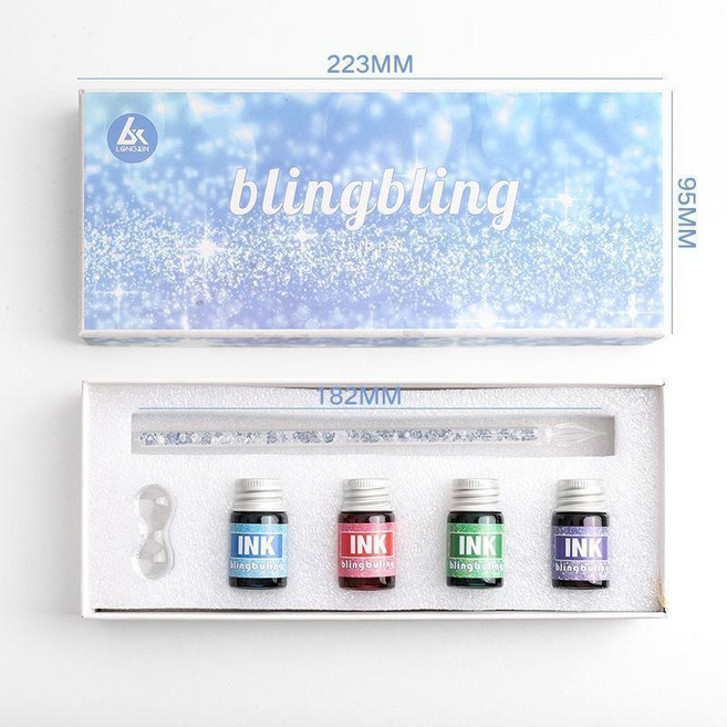 自由星空 玻璃筆禮盒套裝, blingbling 藍色鑽石 特價款