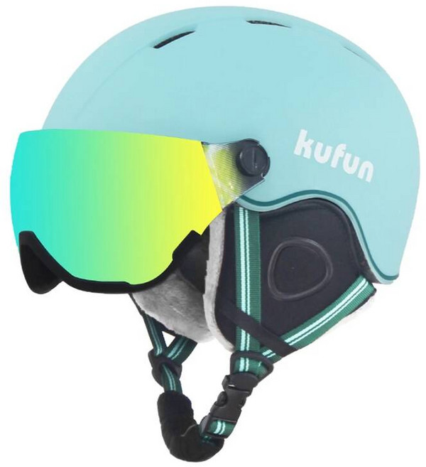 Kufun 고글이 달린 스키 헬멧 스노우 보드 2 in 1 바이저 일체형 남성 여성 겨울, 02. 남성 54-58cm, 02. 민트