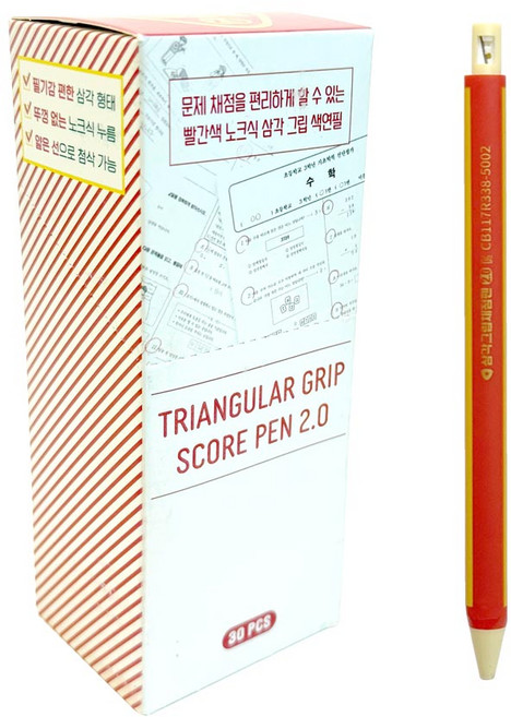 도아브 삼각 그립 채점펜 30p (BOX) 2.0mm 부드럽게 잘써지는 샤프식 채점색연필 빨간색연필, 1박스, 30개