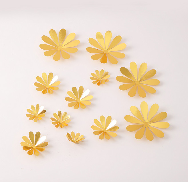 미즈코스12p 3D 꽃 포인트 벽지 입체 스티커 벽면 인테리어 시트지 벽장식 카페 집꾸미기, LF-골드