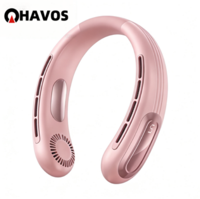 Havos 휴대용목걸이선풍기 강력냉각 무소음 넥밴드 선풍기 캠핑 야외 추천, 분홍색, GBFS-01