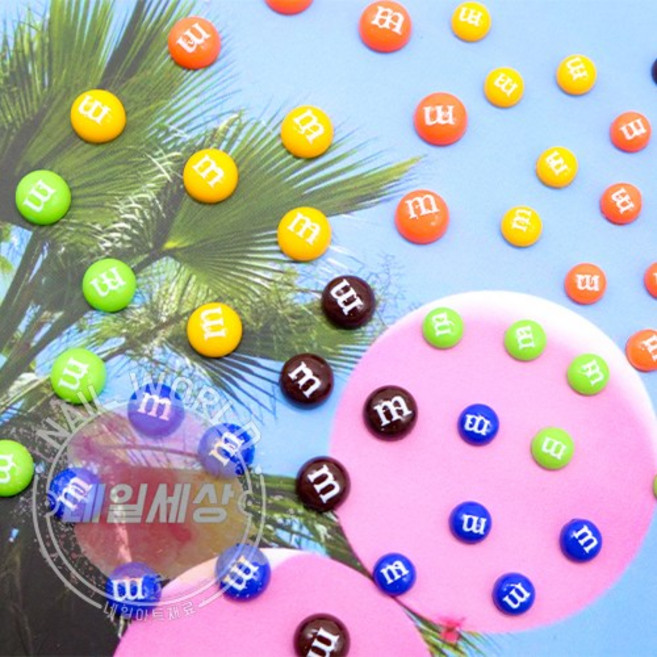네일세상 네일파츠 M&M 초콜릿 파츠, 5개입, 8mm 옐로우
