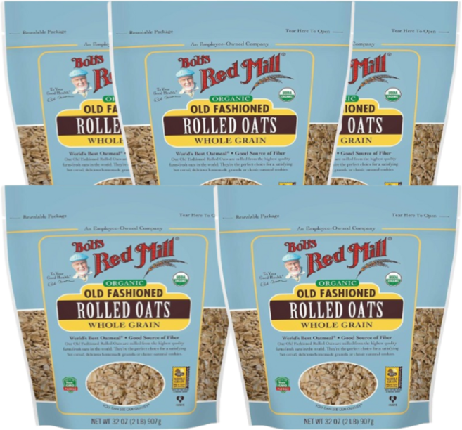 밥스 레드 밀 오가닉 올드 패션 롤드 오트 907 g 5 SET, 907g, 5개