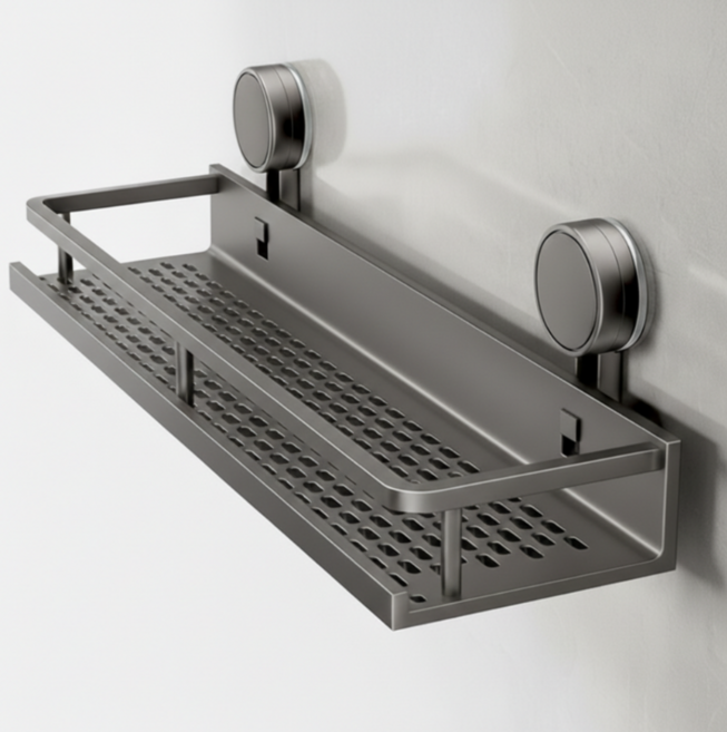 일상채움 강력 2중 흡착식 탄소강 욕실 선반 거치대, 기본형