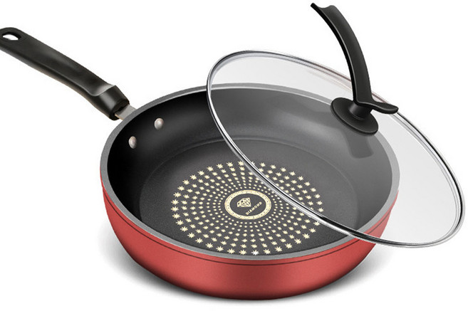 다용도 키친 티타늄코팅 후라이팬 가정용식당용 눌어붙지 않는 웍 (인덕션 사용 가능), 26cm, 1개, 뚜껑이 있는 유형