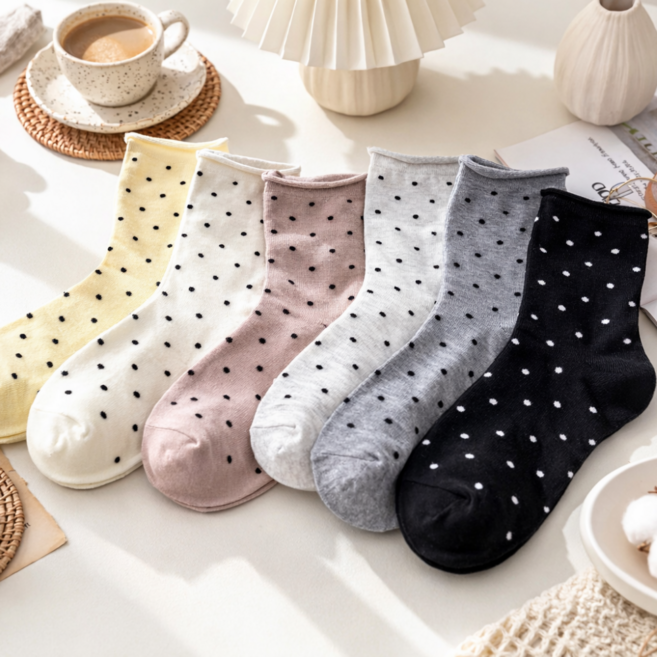 럽니드삭스 6종세트 여성용 무압박 도트무늬 양말