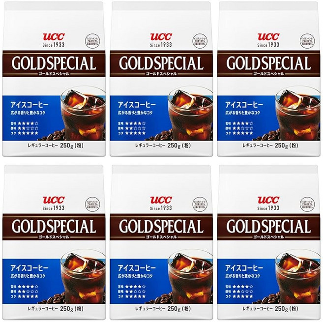 UCC 골드 스페셜 아이스 커피 1500g(250g×6개) 레귤러 커피(가루)[갈아 콩][볶음], 250g, 1개, 1개