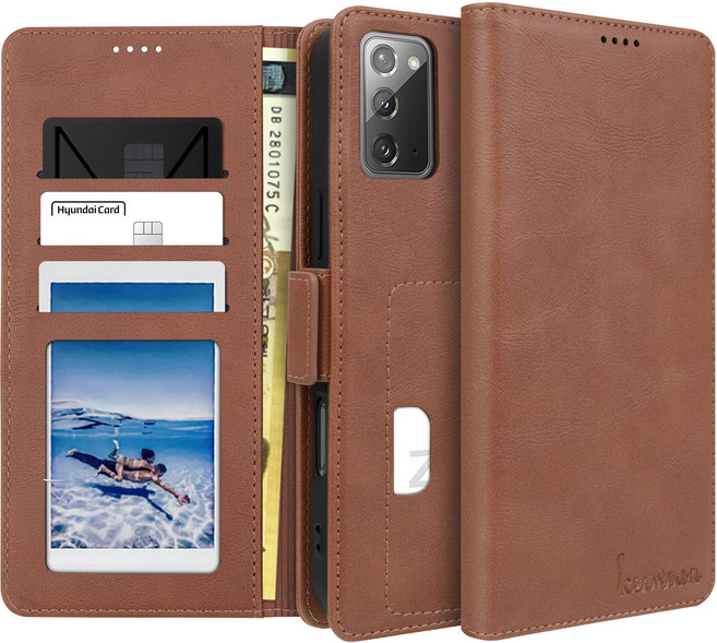 커위안 명품 수제 갤럭시 노트20 가죽 카드 지갑형 다이어리 폰 케이스(SM-N981)