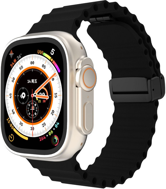 BuGeum 애플워치 마그네틱 실리콘 스포츠 스트랩, 1개, 블랙