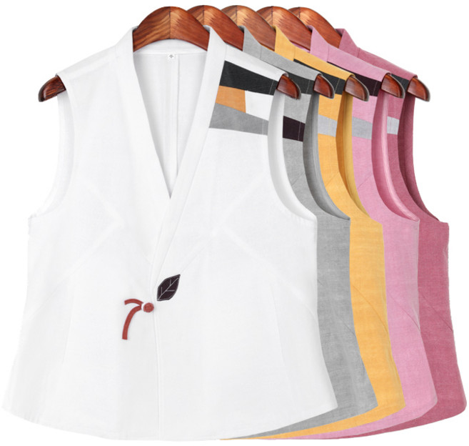 조각 배색 나뭇잎 슬라브 조끼