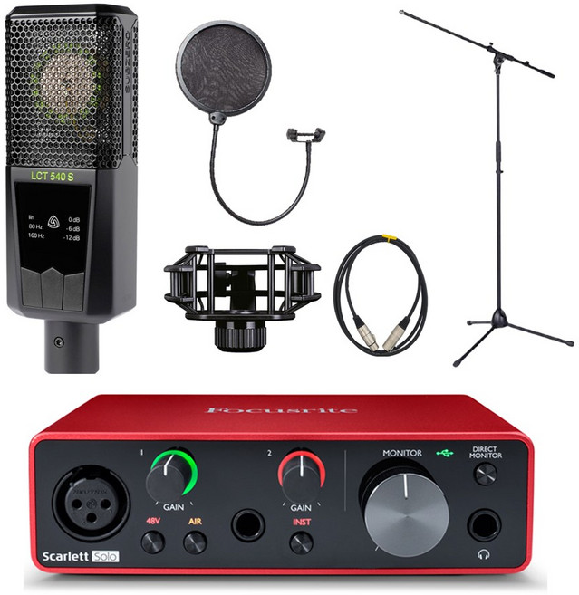 LEWITT LCT 540S 블랙+스칼렛오디오인터페이스+롱 스탠드 패키지 홈레코딩 콘덴서 마이크, LCT540S(블랙)+SOLO +롱 스탠드+팝필터