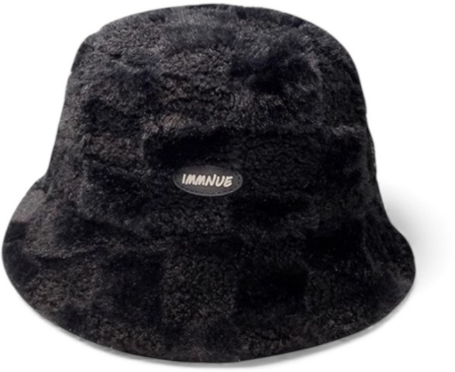 제이닝 체크 무늬 와플 모자 겨울 뽀글이 털 버킷햇