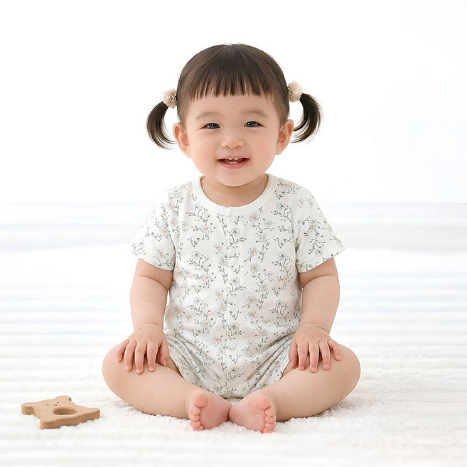 마롤로뜨 순면 반팔 아기바디수트 KC인증 나염 아기옷 실내복 내의 출산선물 신생아 백일