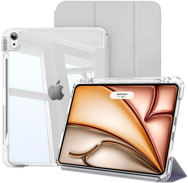 헤미션 아이패드 펜슬 수납 클리어 범퍼 스마트커버 태블릿 케이스 에어8/7/6 프로8/7/6/5/4/3세대 11/13인치, 그레이, 1개