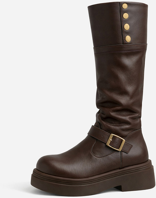 타니즈 데어 버클 투웨이 통굽 여성 롱 부츠