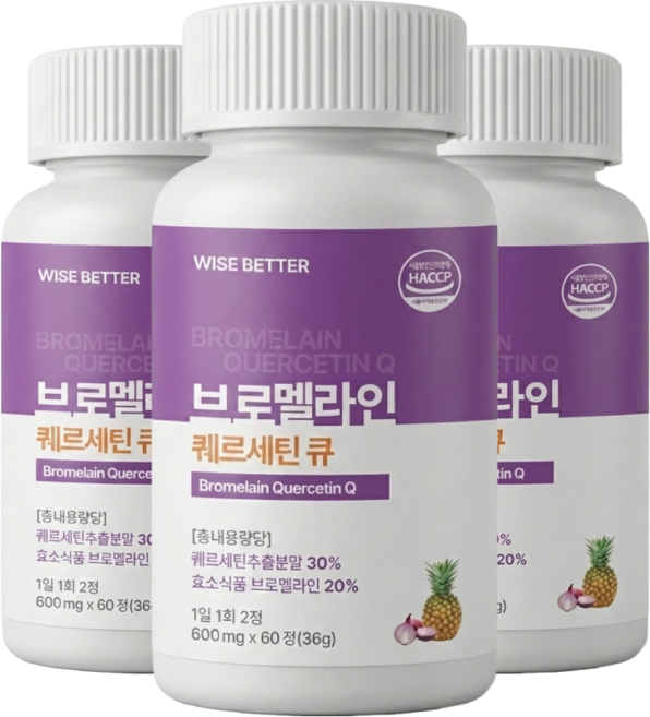 피토케미컬 퀘르세틴 효소식품 브로멜라인 와이즈베러, 3개, 60정