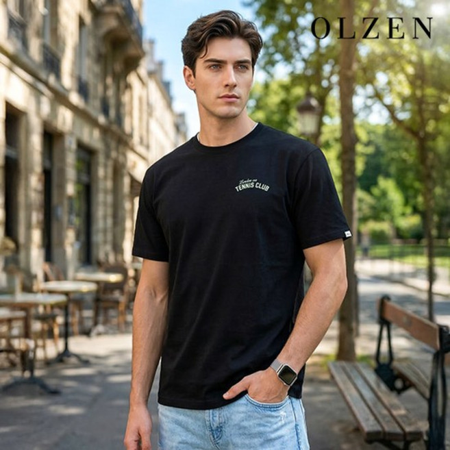 올젠 남녀공용 그래픽 블랙 라운드 반팔 티셔츠 ZMD2TR1303 B