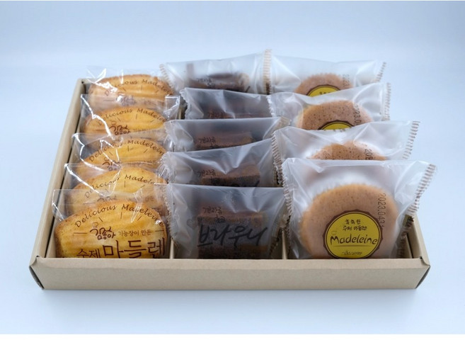 [생산당일발송]김종하과자공방_소3(레몬마들렌5개+브라우니5개+우유마들렌4개)-개별포장간식/빵/레몬마들렌/브라우니/선물세트/답례품/마들렌/간식, 1개