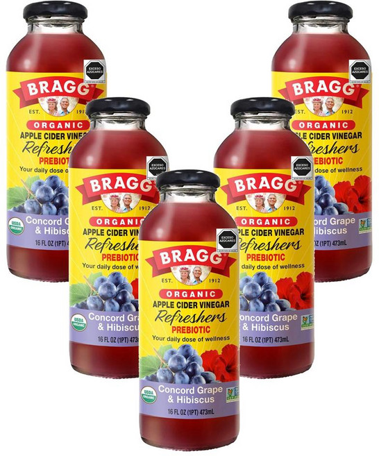 브래그 애플 사이다 식초 콩코드 포도 히비스커스 473ml 5개