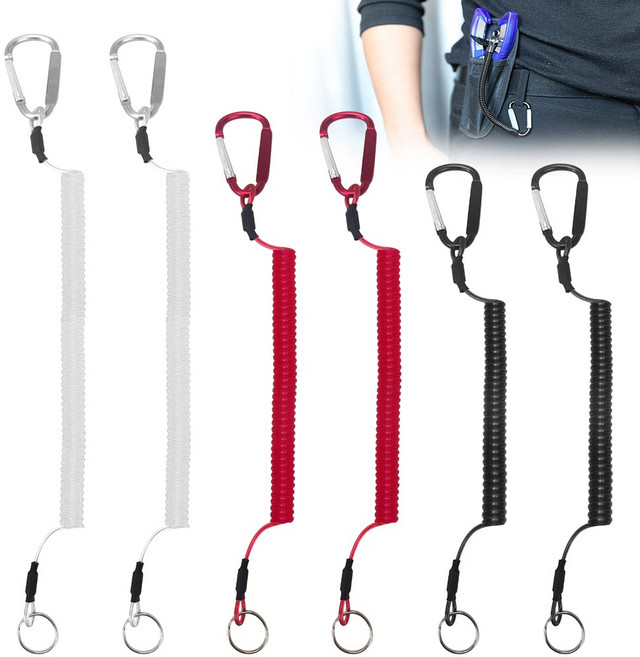 카라비너 스프링줄 분실방지 와이어 스프링줄 도난방지 다용도 스프링 안전고리 6개 (블랙25CM 레드28CM 실버35CM)