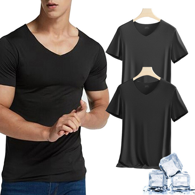 스포코지 남자 반팔티 심리스 무지 V넥 반팔 쿨링 머슬핏 남성 티셔츠 이너 런닝